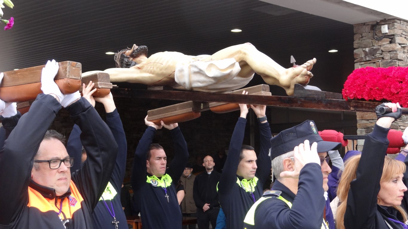 Imagen de los cuerpos de seguridad y emergencias levantando los pasos al sonar el himno nacional