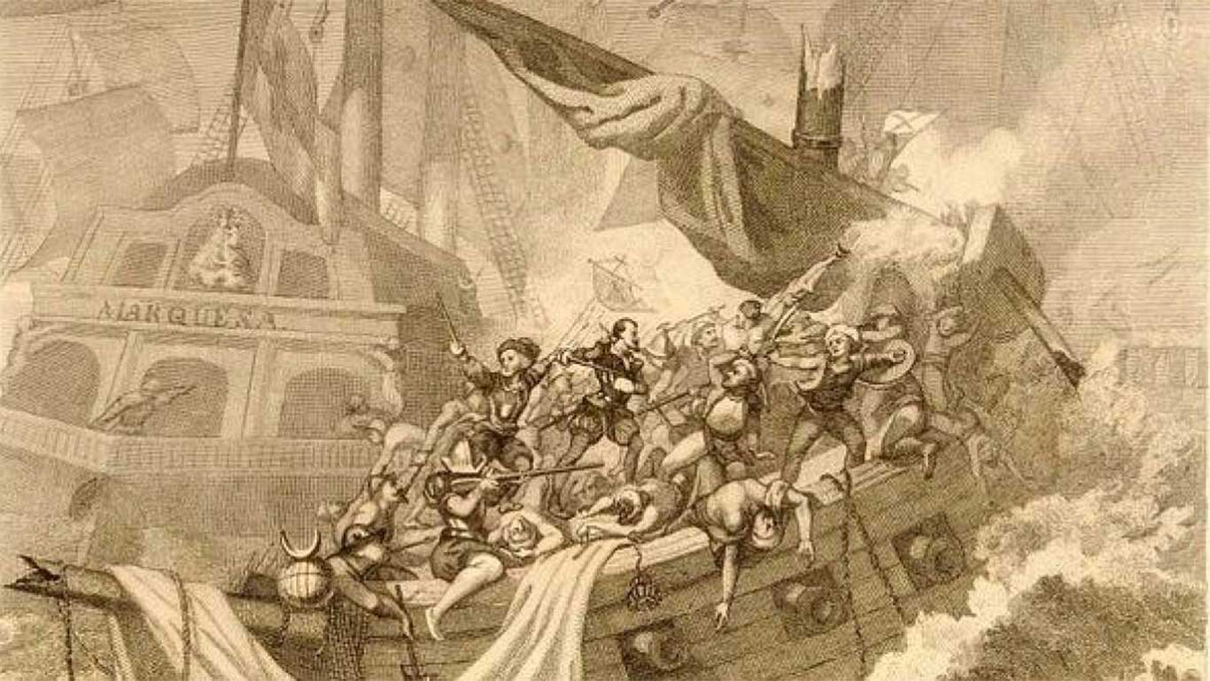 Imagen de Cervantes peleando en Lepanto a bordo de la Marquesa