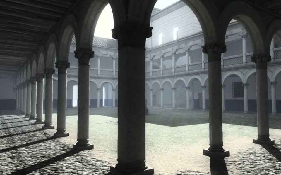Recreación del Patio de Covarrubias desde el claustro bajo