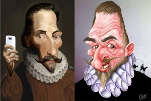 100 caras de Cervantes: exposición de caricaturas del Príncipe de los Ingenios